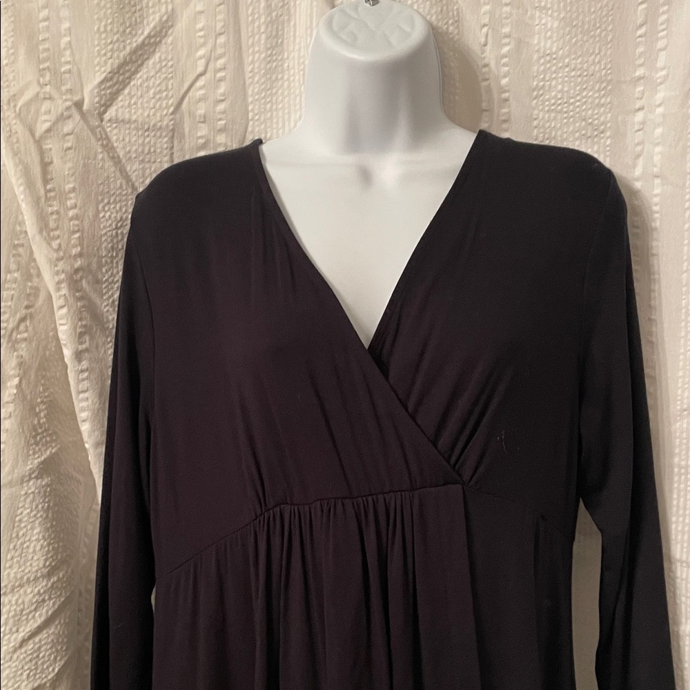 Soma Lounge Dress Black Faux Wrap Empire Waste Size Medium - Picture 2 of 8